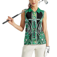 Aotearoa Ngati Awa Women Sleeveless Polo Shirt Maori Tribal Green Marble Paua Shell Pattern DT05 - Polynesian Pride
