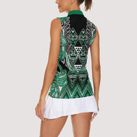 Aotearoa Ngati Awa Women Sleeveless Polo Shirt Maori Tribal Green Marble Paua Shell Pattern DT05 - Polynesian Pride