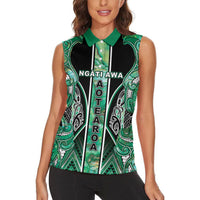 Aotearoa Ngati Awa Women Sleeveless Polo Shirt Maori Tribal Green Marble Paua Shell Pattern DT05 - Polynesian Pride
