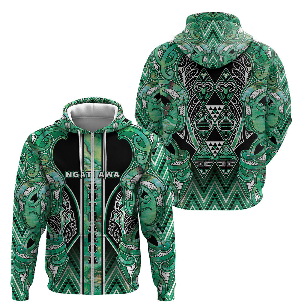 Aotearoa Ngati Awa Zip Hoodie Maori Tribal Green Marble Paua Shell Pattern DT05 - Polynesian Pride