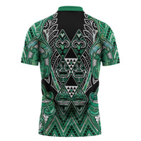 Aotearoa Ngati Awa Zipper Polo Shirt Maori Tribal Green Marble Paua Shell Pattern DT05 - Polynesian Pride