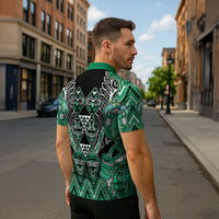Aotearoa Ngati Awa Zipper Polo Shirt Maori Tribal Green Marble Paua Shell Pattern DT05 - Polynesian Pride