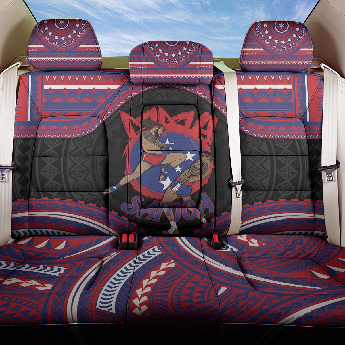 Samoa Mixed Martial Arts Back Car Seat Cover Flying Knee Of Samoan - Polynesian Pride