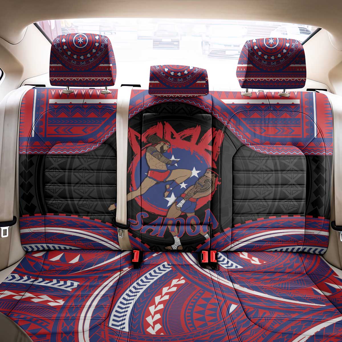 Samoa Mixed Martial Arts Back Car Seat Cover Flying Knee Of Samoan - Polynesian Pride