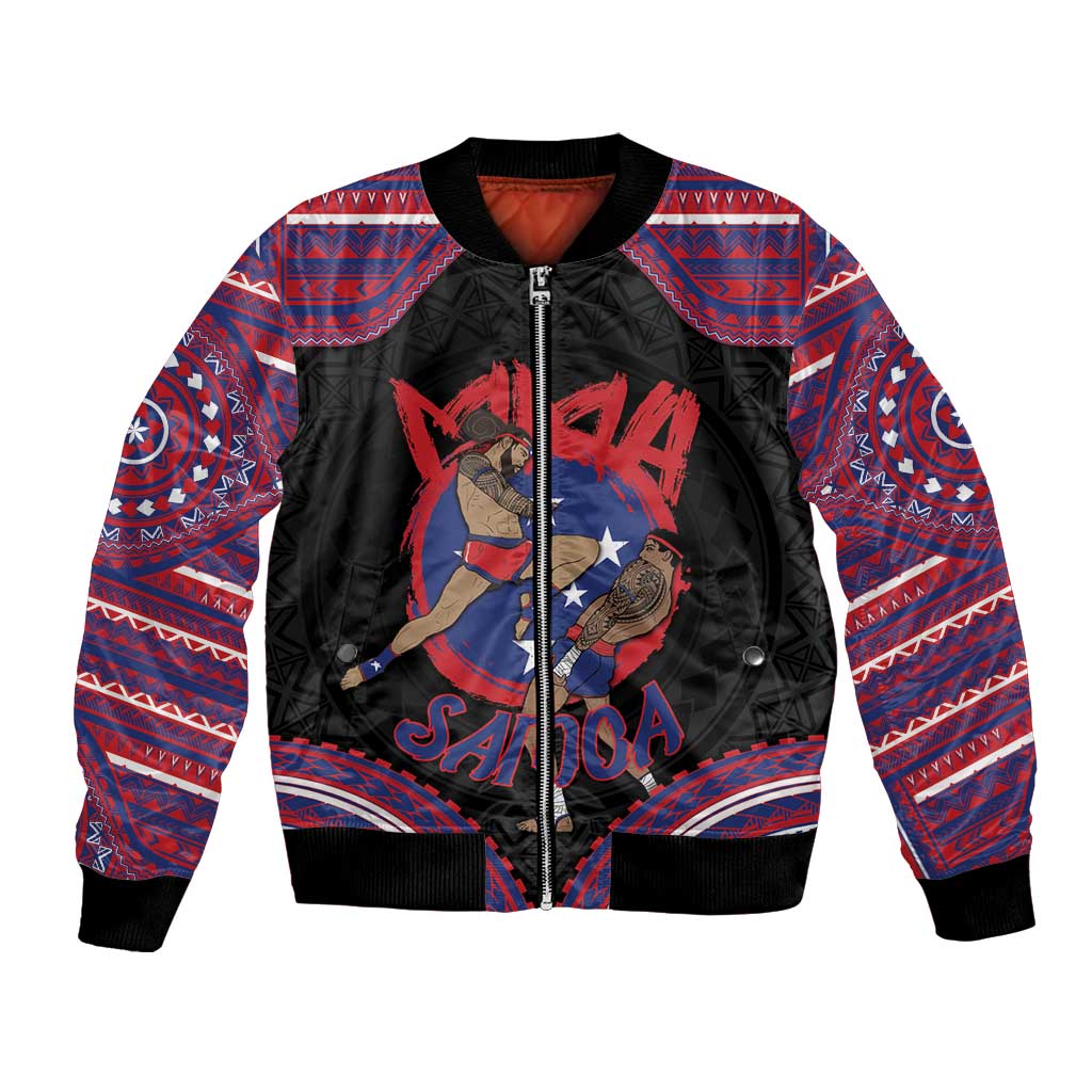 Personalised Samoa Mixed Martial Arts Bomber Jacket Flying Knee Of Samoan - Polynesian Pride