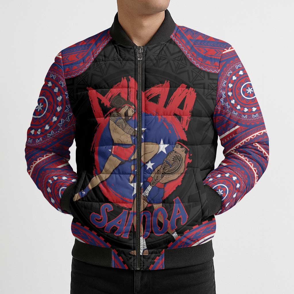 Personalised Samoa Mixed Martial Arts Bomber Puffer Jacket Flying Knee Of Samoan DT05 - Polynesian Pride