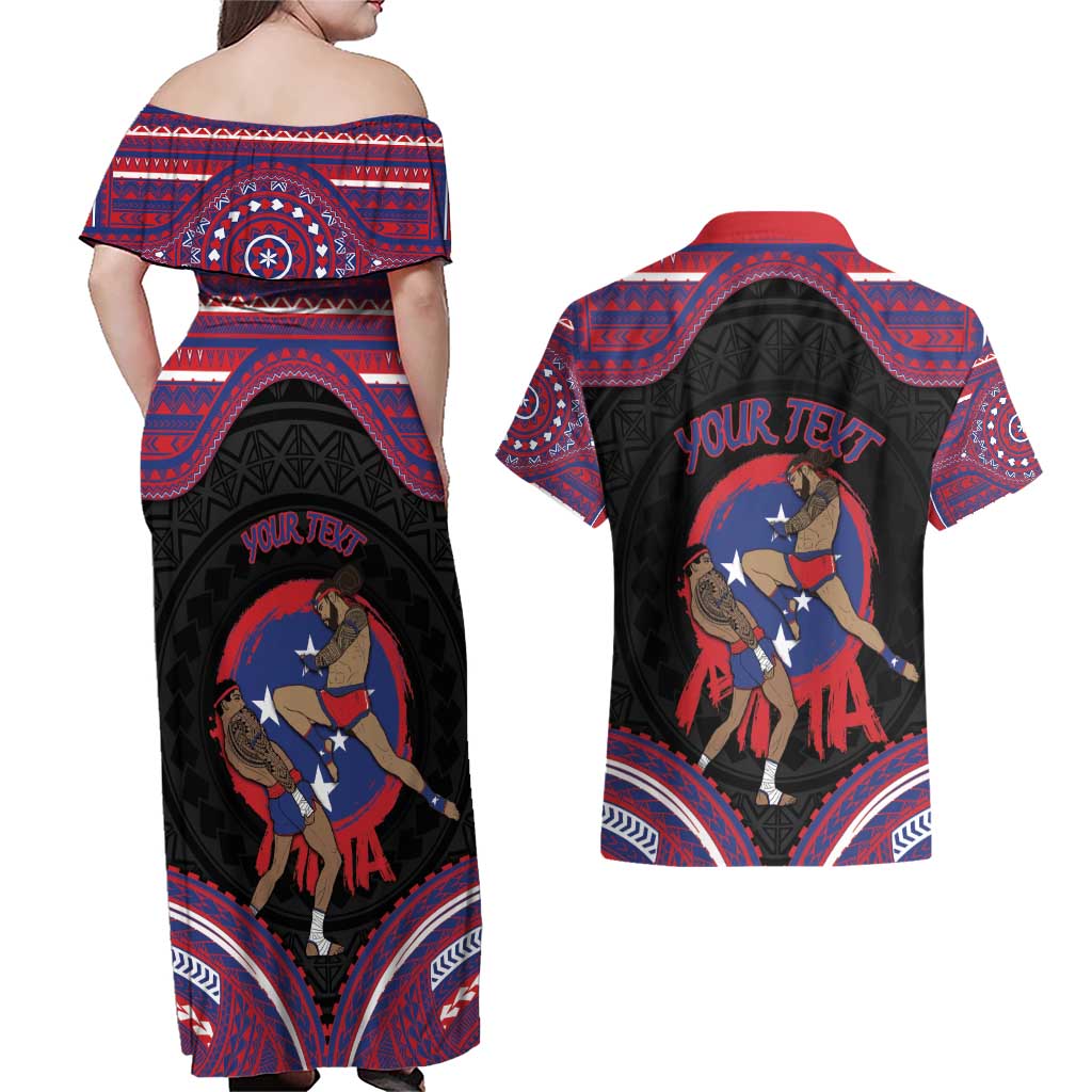 Personalised Samoa Mixed Martial Arts Couples Matching Off Shoulder Maxi Dress and Hawaiian Shirt Flying Knee Of Samoan - Polynesian Pride