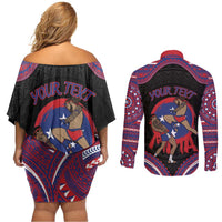 Personalised Samoa Mixed Martial Arts Couples Matching Off Shoulder Short Dress and Long Sleeve Button Shirt Flying Knee Of Samoan DT05 - Polynesian Pride