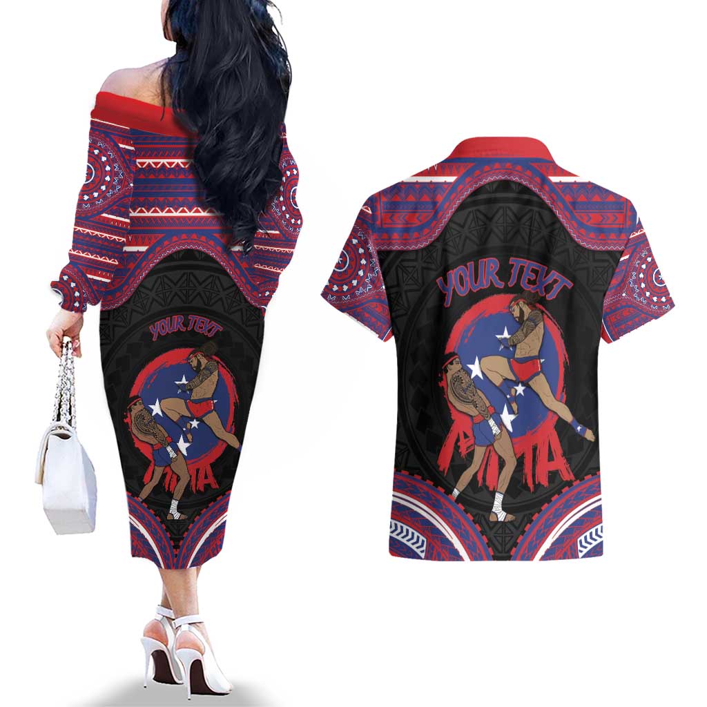 Personalised Samoa Mixed Martial Arts Couples Matching Off The Shoulder Long Sleeve Dress and Hawaiian Shirt Flying Knee Of Samoan - Polynesian Pride