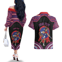 Personalised Samoa Mixed Martial Arts Couples Matching Off The Shoulder Long Sleeve Dress and Hawaiian Shirt Flying Knee Of Samoan - Polynesian Pride
