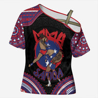 Personalised Samoa Mixed Martial Arts Cross Shoulder Shirt Flying Knee Of Samoan DT05 Female Black - Polynesian Pride
