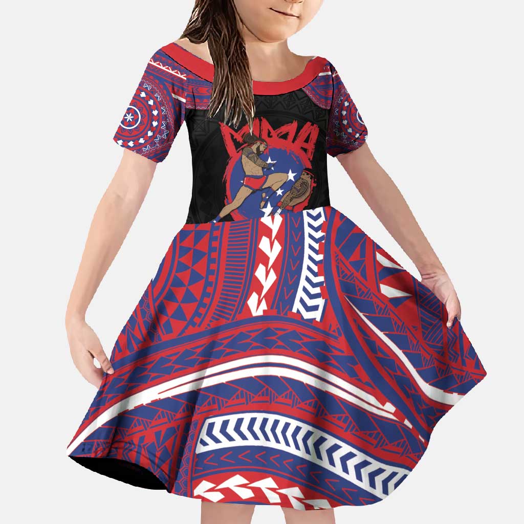 Personalised Samoa Mixed Martial Arts Family Matching Mermaid Dress and Hawaiian Shirt Flying Knee Of Samoan - Polynesian Pride