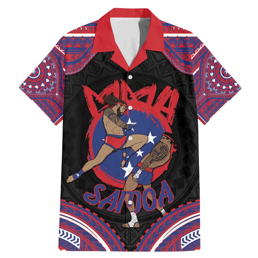 Personalised Samoa Mixed Martial Arts Family Matching Mermaid Dress and Hawaiian Shirt Flying Knee Of Samoan - Polynesian Pride