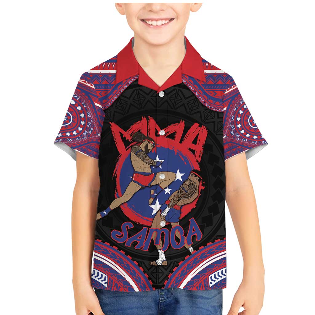 Personalised Samoa Mixed Martial Arts Family Matching Mermaid Dress and Hawaiian Shirt Flying Knee Of Samoan - Polynesian Pride