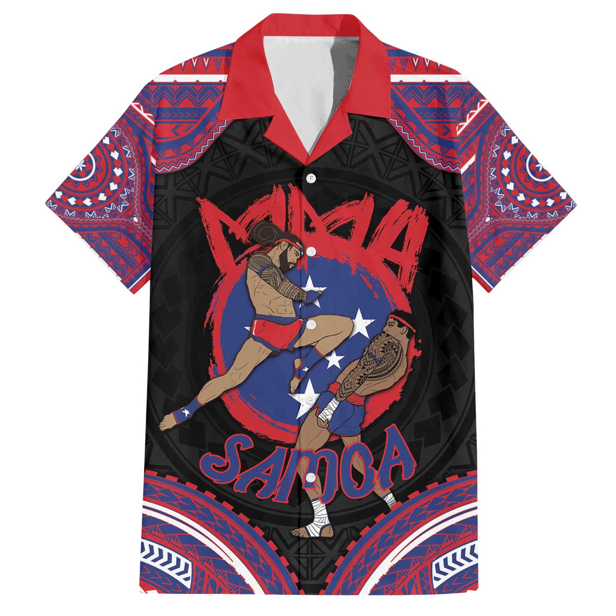 Personalised Samoa Mixed Martial Arts Family Matching Off The Shoulder Long Sleeve Dress and Hawaiian Shirt Flying Knee Of Samoan - Polynesian Pride
