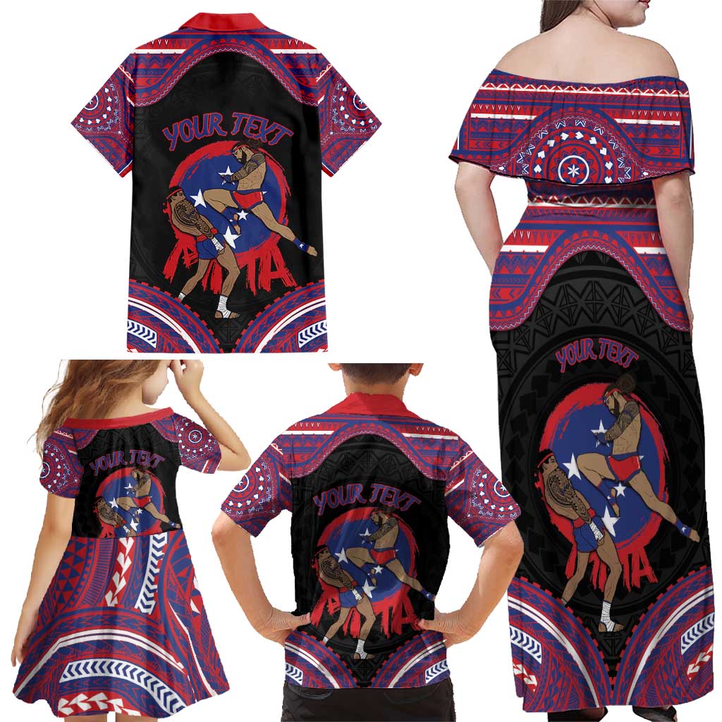 Personalised Samoa Mixed Martial Arts Family Matching Off Shoulder Maxi Dress and Hawaiian Shirt Flying Knee Of Samoan - Polynesian Pride