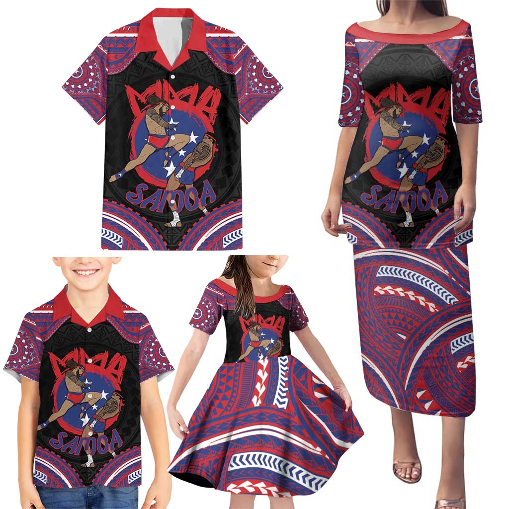 Personalised Samoa Mixed Martial Arts Family Matching Puletasi and Hawaiian Shirt Flying Knee Of Samoan - Polynesian Pride