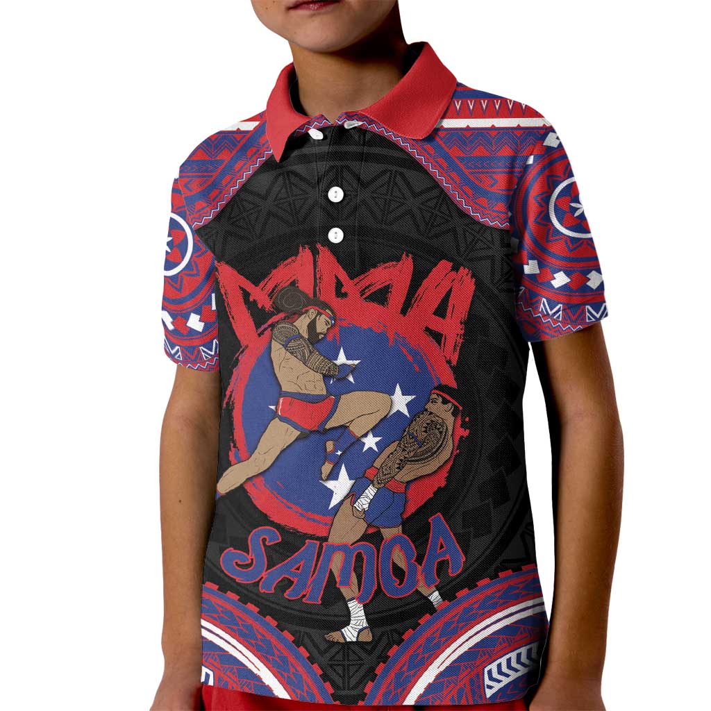 Personalised Samoa Mixed Martial Arts Kid Polo Shirt Flying Knee Of Samoan DT05 Kid Black - Polynesian Pride