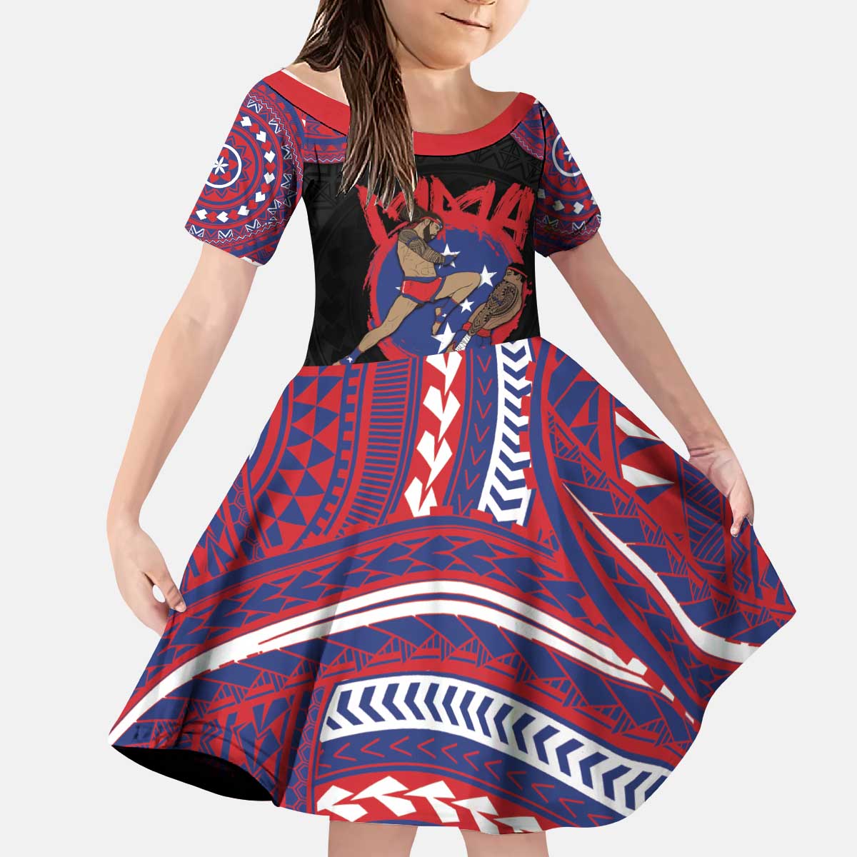 Personalised Samoa Mixed Martial Arts Kid Short Sleeve Dress Flying Knee Of Samoan DT05 KID Black - Polynesian Pride