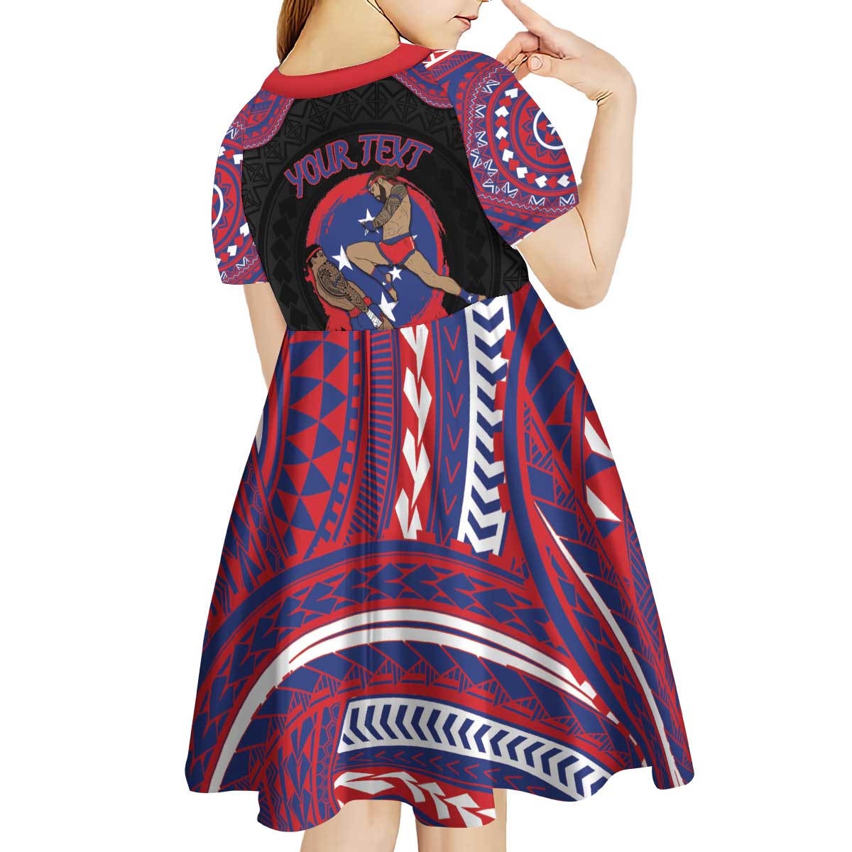 Personalised Samoa Mixed Martial Arts Kid Short Sleeve Dress Flying Knee Of Samoan DT05 - Polynesian Pride