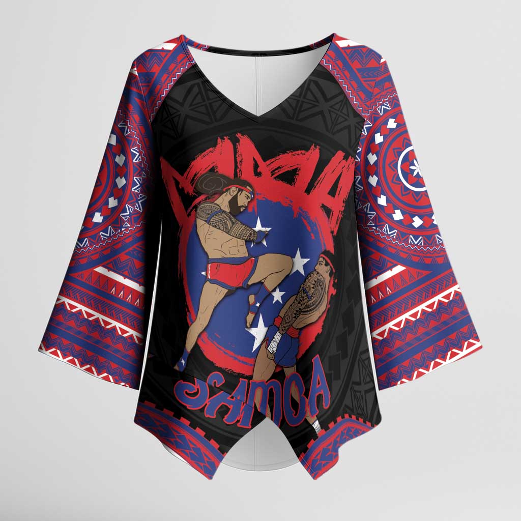 Personalised Samoa Mixed Martial Arts Kimono Sleeve Blouse Flying Knee Of Samoan DT05 Female Black - Polynesian Pride