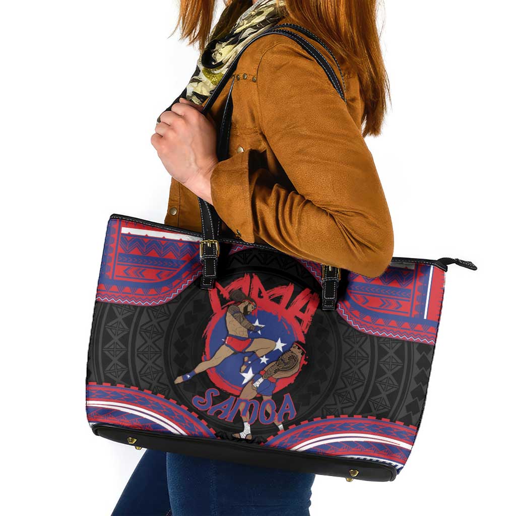 Samoa Mixed Martial Arts Leather Tote Bag Flying Knee Of Samoan - Polynesian Pride