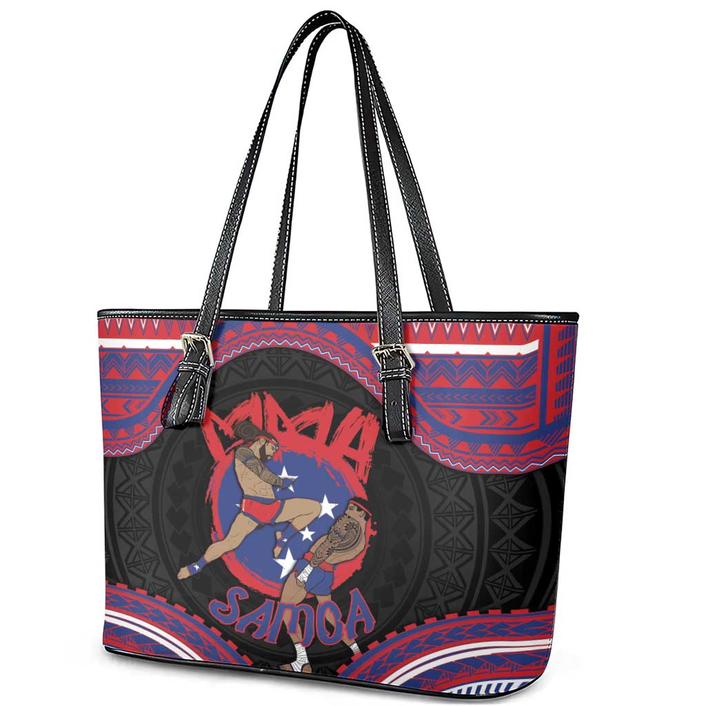 Samoa Mixed Martial Arts Leather Tote Bag Flying Knee Of Samoan - Polynesian Pride