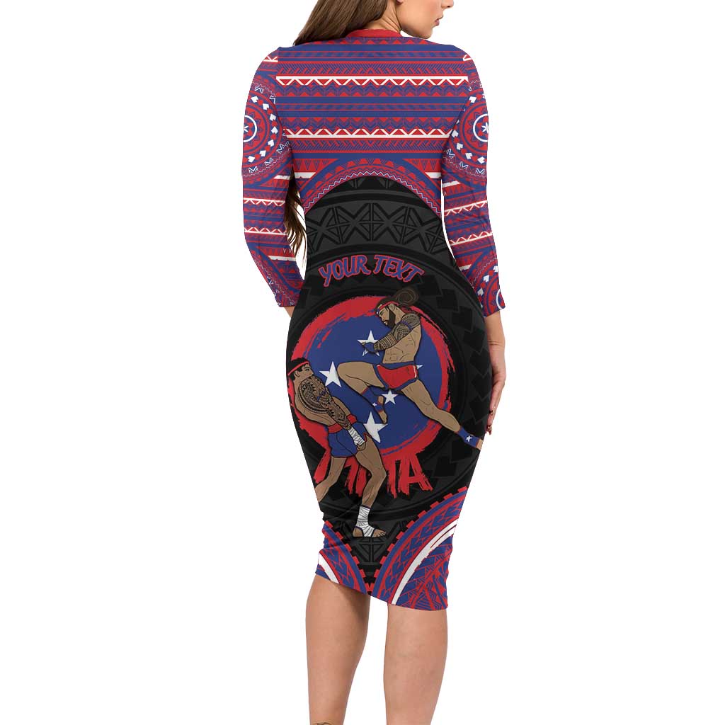 Personalised Samoa Mixed Martial Arts Long Sleeve Bodycon Dress Flying Knee Of Samoan - Polynesian Pride