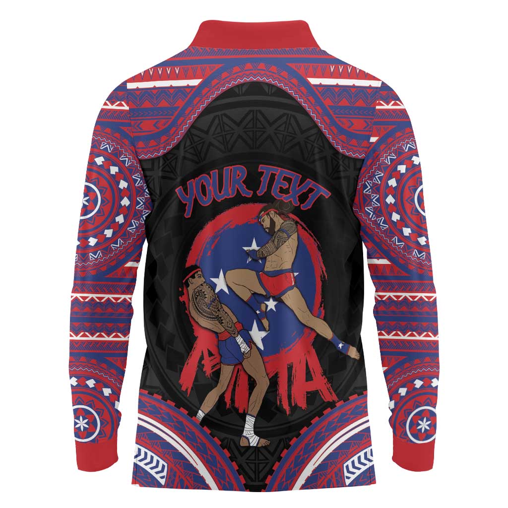 Personalised Samoa Mixed Martial Arts Long Sleeve Polo Shirt Flying Knee Of Samoan DT05 - Polynesian Pride