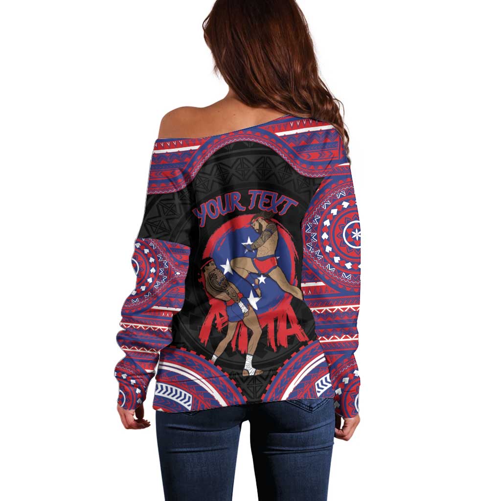 Personalised Samoa Mixed Martial Arts Off Shoulder Sweater Flying Knee Of Samoan - Polynesian Pride
