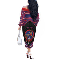 Personalised Samoa Mixed Martial Arts Off The Shoulder Long Sleeve Dress Flying Knee Of Samoan DT05 - Polynesian Pride