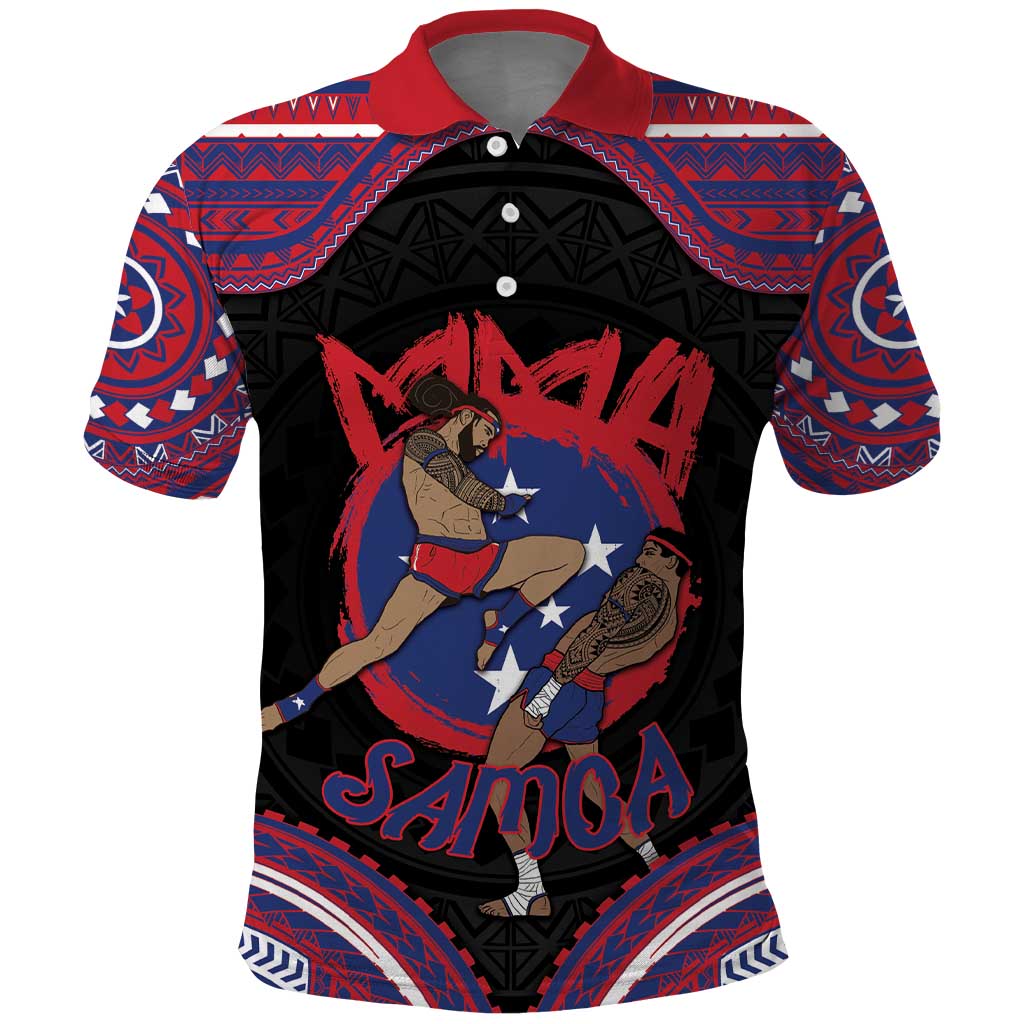 Personalised Samoa Mixed Martial Arts Polo Shirt Flying Knee Of Samoan DT05 Black - Polynesian Pride