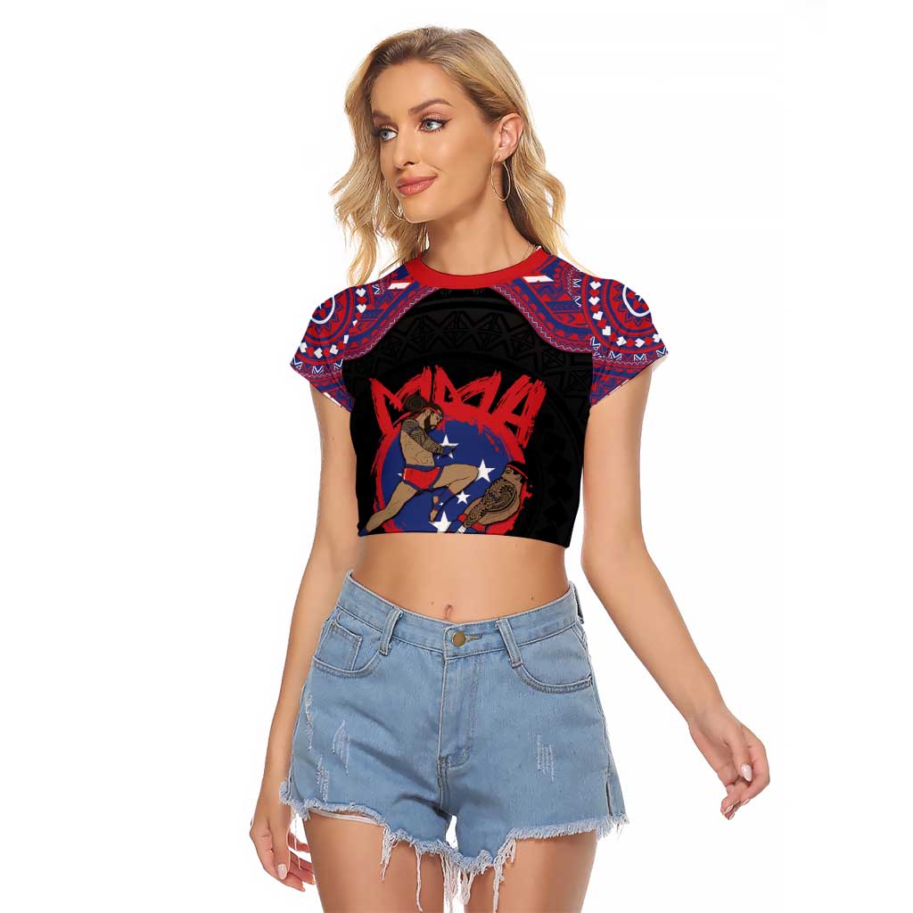 Personalised Samoa Mixed Martial Arts Raglan Cropped T Shirt Flying Knee Of Samoan DT05 Female Black - Polynesian Pride