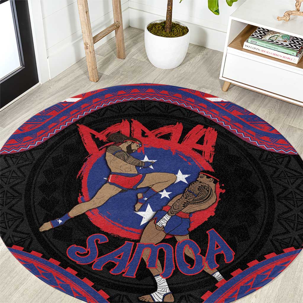 Samoa Mixed Martial Arts Round Carpet Flying Knee Of Samoan DT05 Black - Polynesian Pride