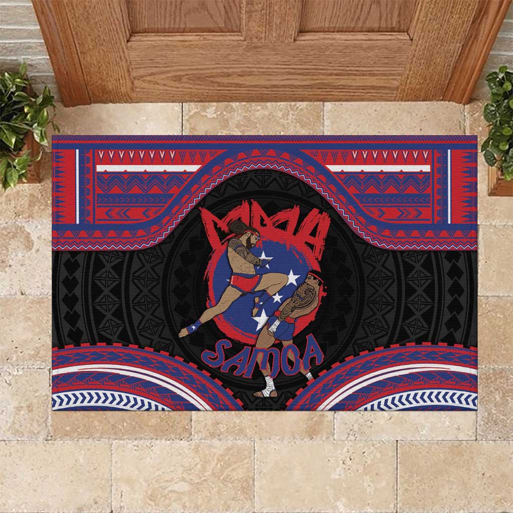 Samoa Mixed Martial Arts Rubber Doormat Flying Knee Of Samoan DT05 Black - Polynesian Pride