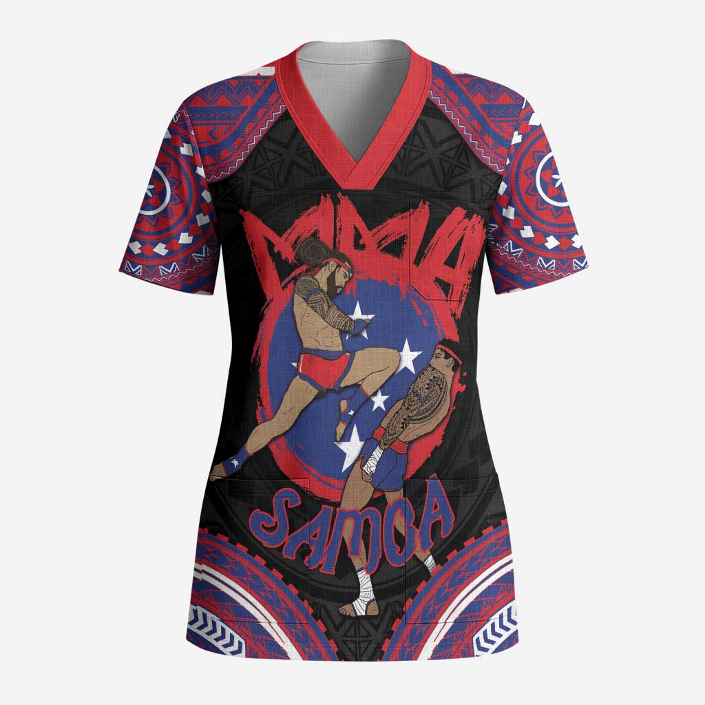 Personalised Samoa Mixed Martial Arts Scrub Top Flying Knee Of Samoan DT05 Adult Black - Polynesian Pride