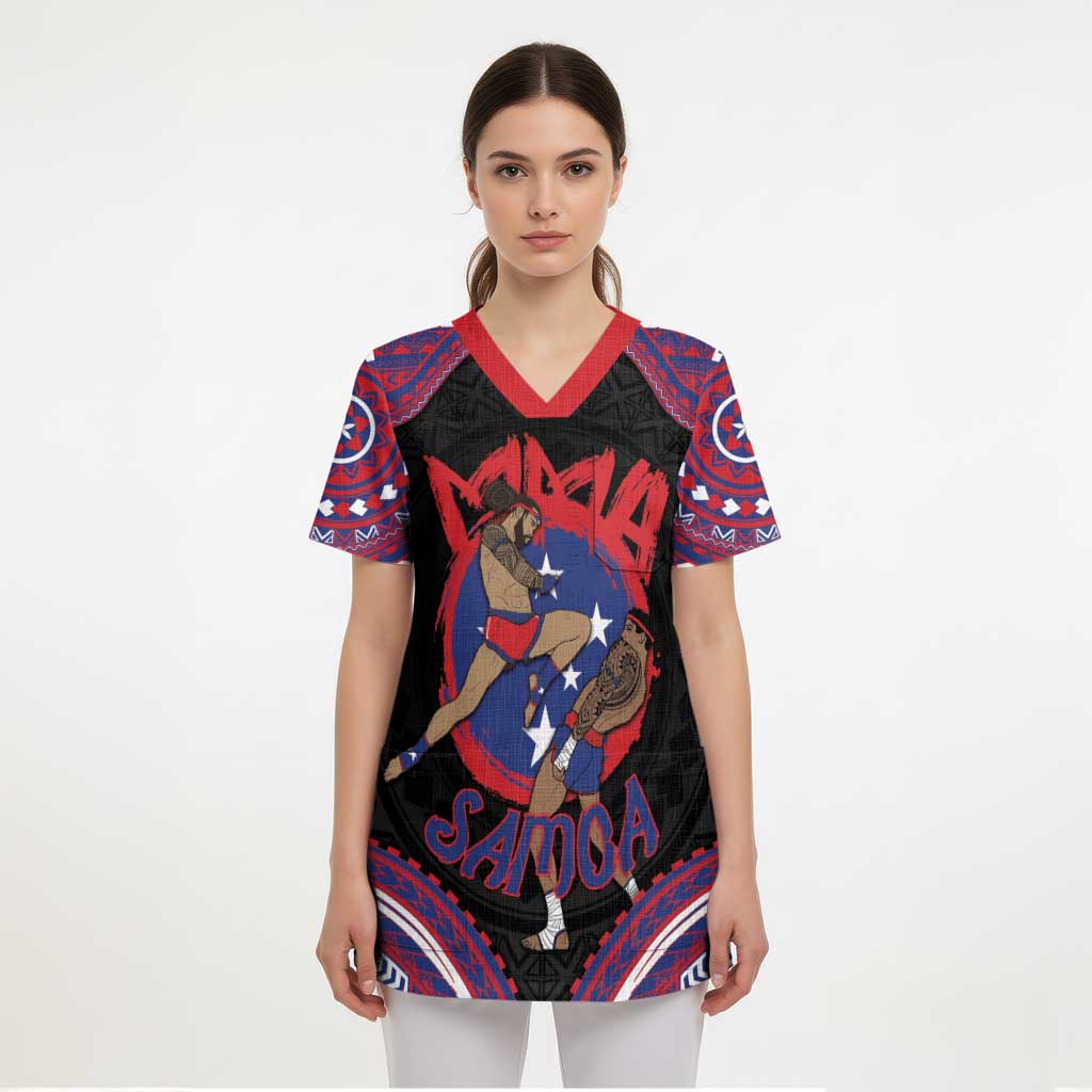 Personalised Samoa Mixed Martial Arts Scrub Top Flying Knee Of Samoan DT05 - Polynesian Pride