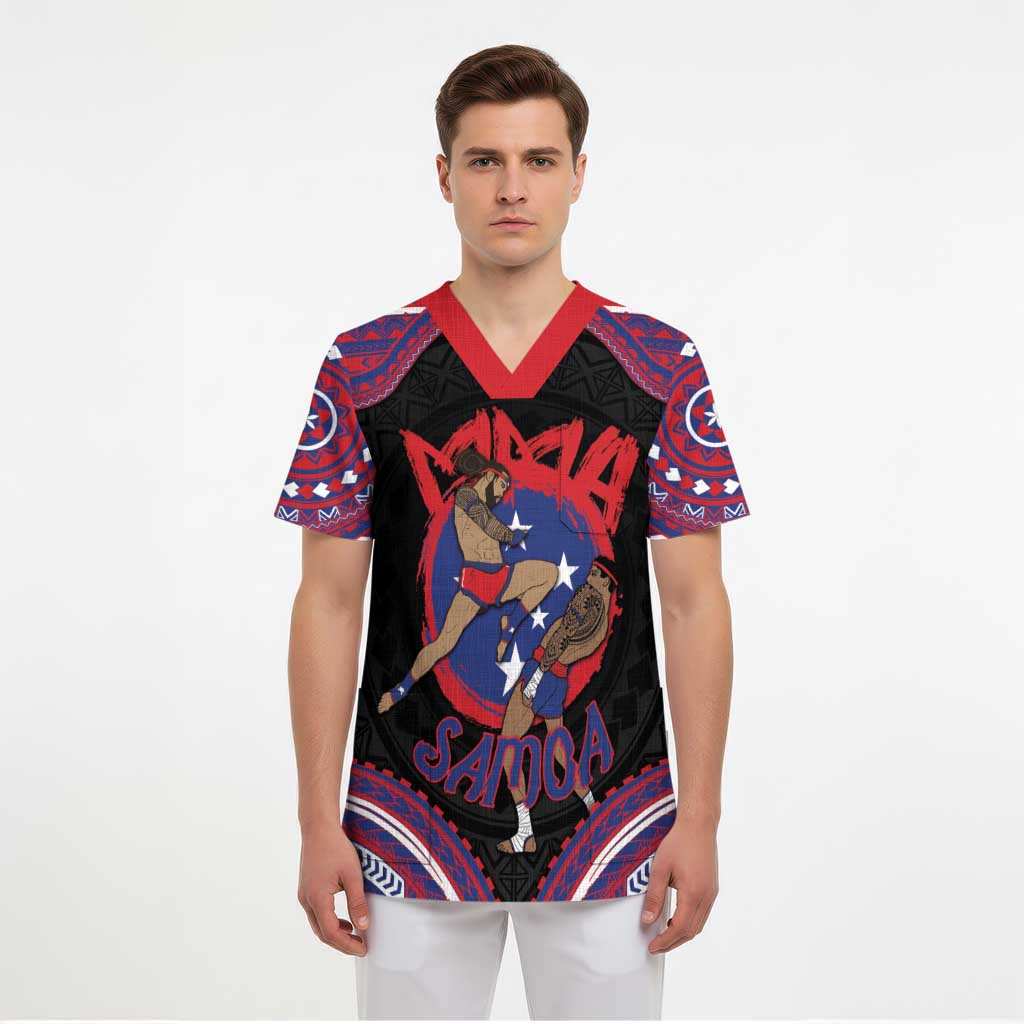 Personalised Samoa Mixed Martial Arts Scrub Top Flying Knee Of Samoan DT05 - Polynesian Pride