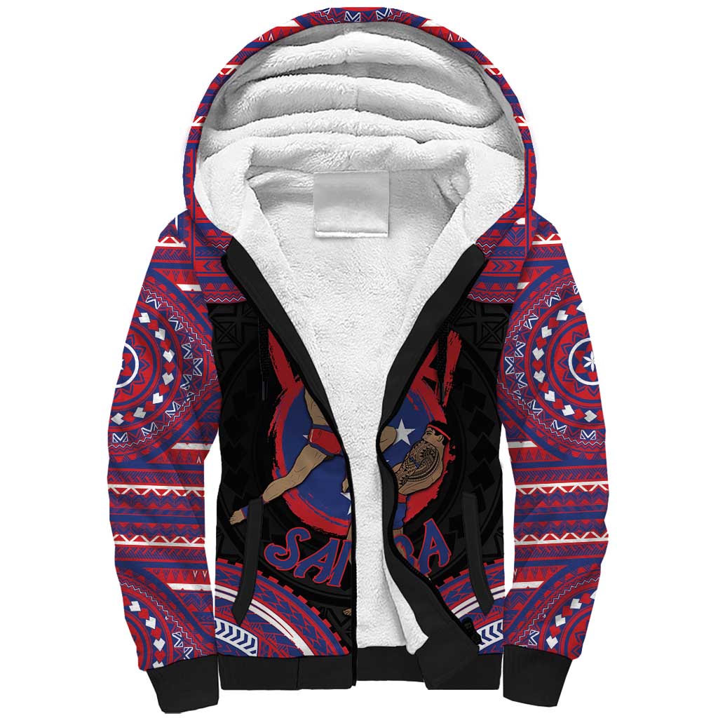 Personalised Samoa Mixed Martial Arts Sherpa Hoodie Flying Knee Of Samoan - Polynesian Pride