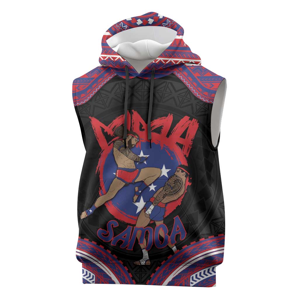 Personalised Samoa Mixed Martial Arts Sleeveless Hoodie Flying Knee Of Samoan DT05 Black - Polynesian Pride