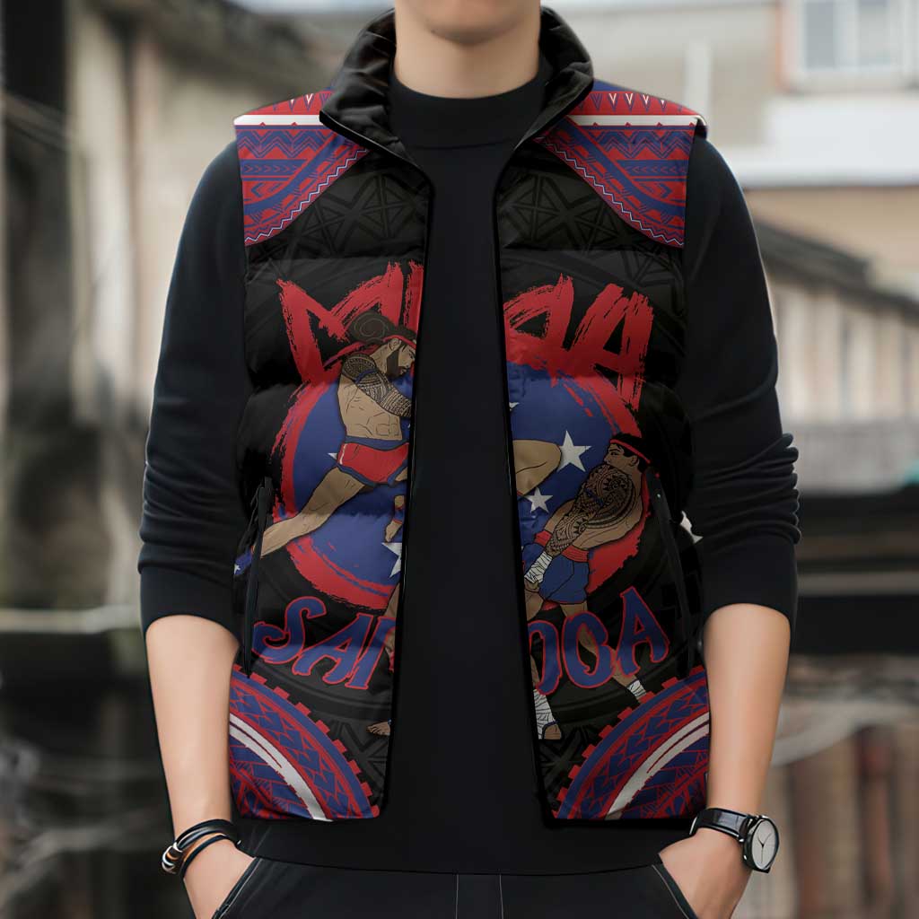 Personalised Samoa Mixed Martial Arts Sleeveless Puffer Jacket Flying Knee Of Samoan DT05 - Polynesian Pride