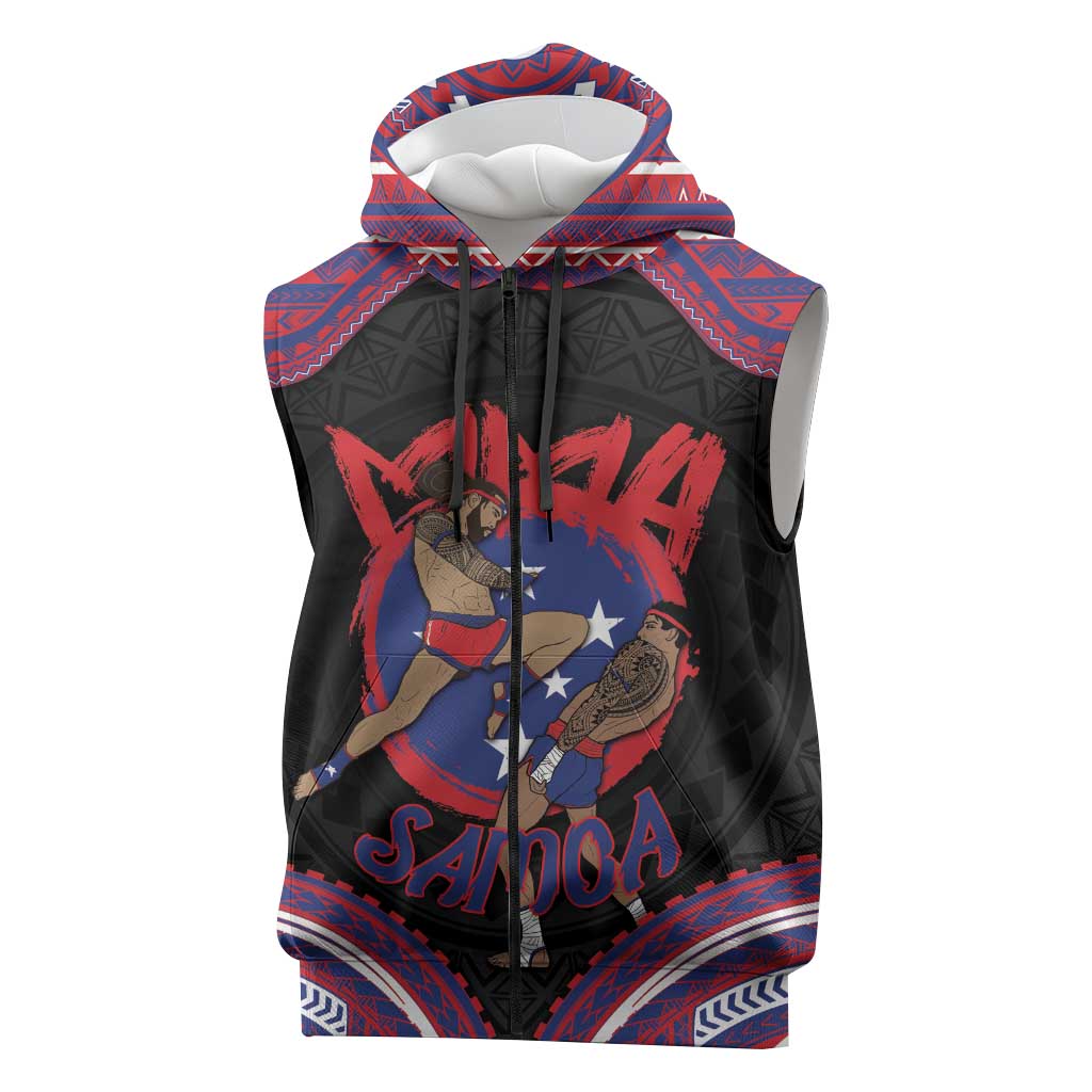 Personalised Samoa Mixed Martial Arts Sleeveless Zip Hoodie Flying Knee Of Samoan DT05 Black - Polynesian Pride