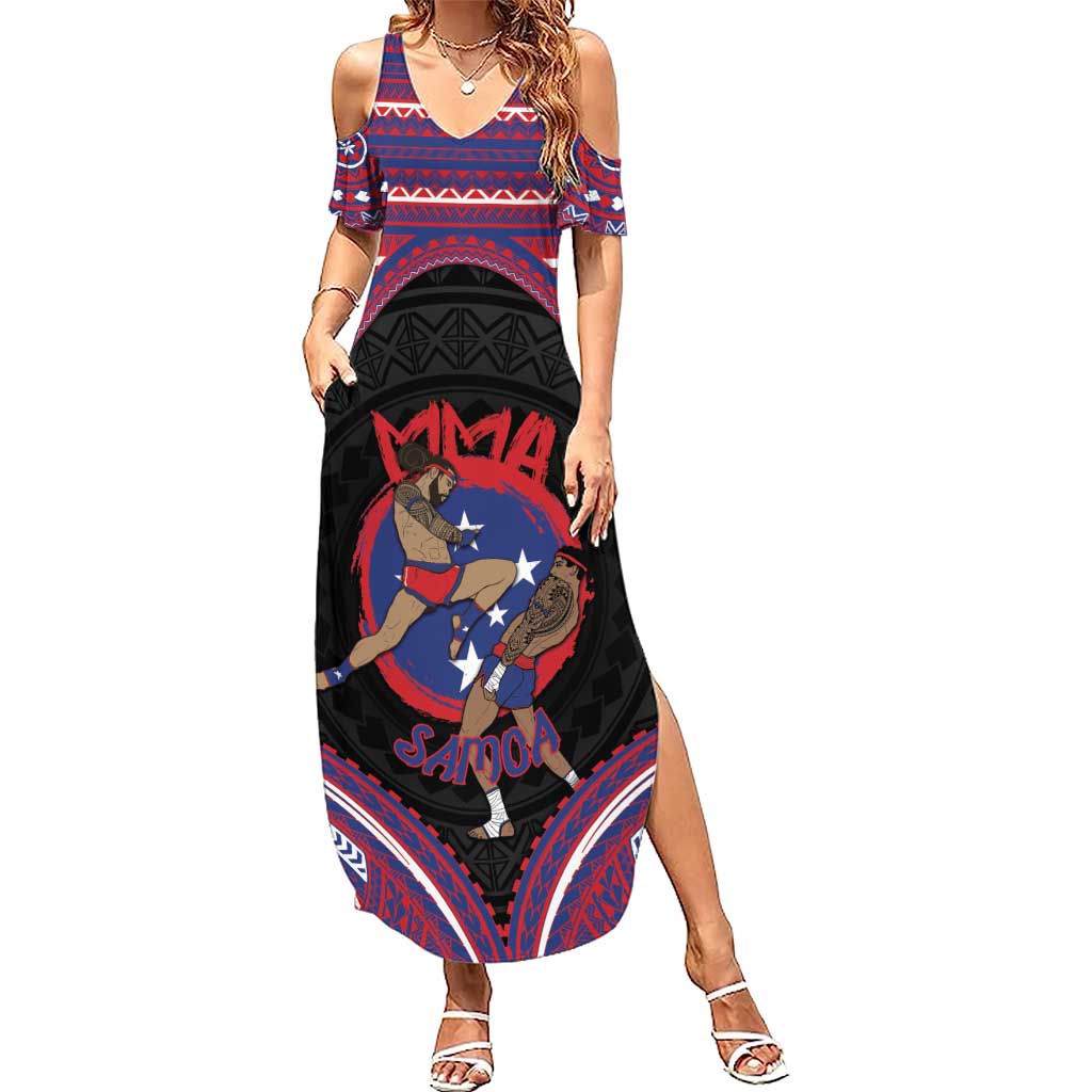 Personalised Samoa Mixed Martial Arts Summer Maxi Dress Flying Knee Of Samoan - Polynesian Pride