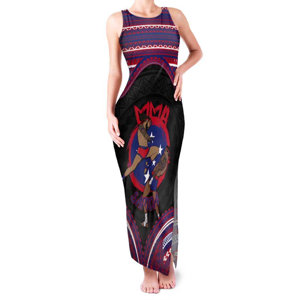 Personalised Samoa Mixed Martial Arts Tank Maxi Dress Flying Knee Of Samoan DT05 Women Black - Polynesian Pride