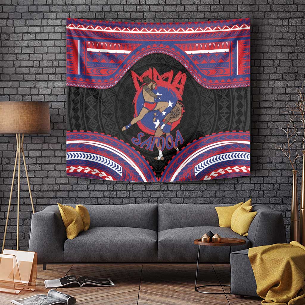 Samoa Mixed Martial Arts Tapestry Flying Knee Of Samoan DT05 Black - Polynesian Pride