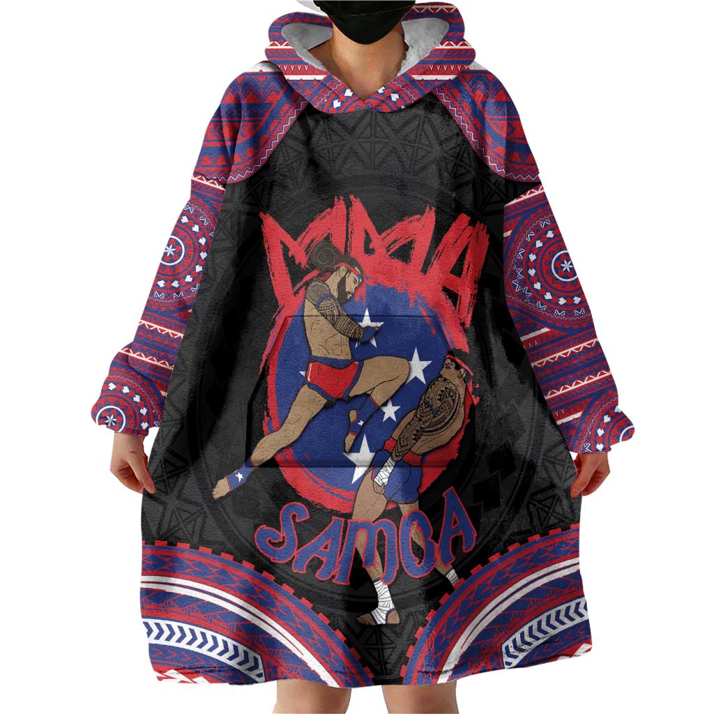 Personalised Samoa Mixed Martial Arts Wearable Blanket Hoodie Flying Knee Of Samoan DT05 - Polynesian Pride