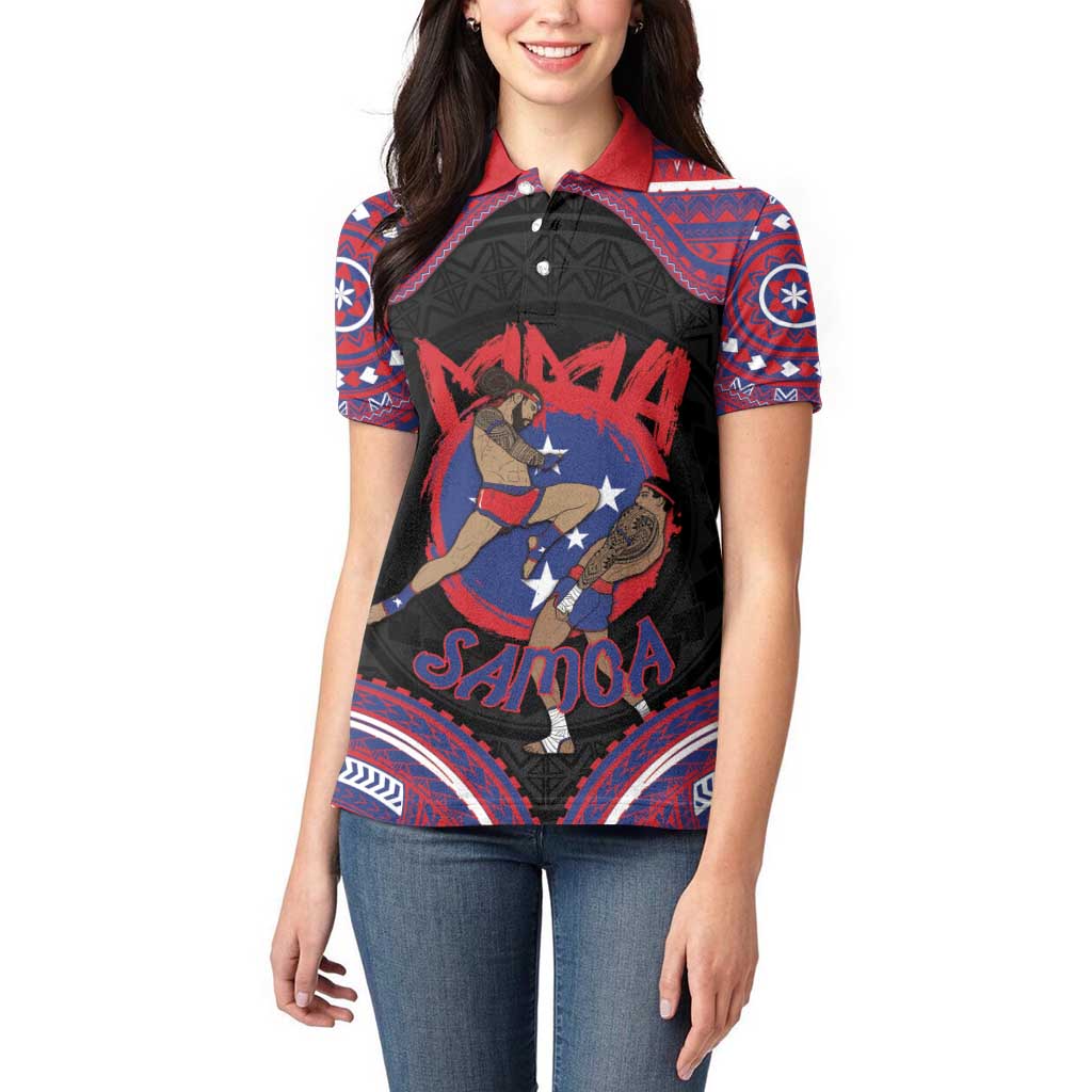 Personalised Samoa Mixed Martial Arts Women Polo Shirt Flying Knee Of Samoan DT05 - Polynesian Pride