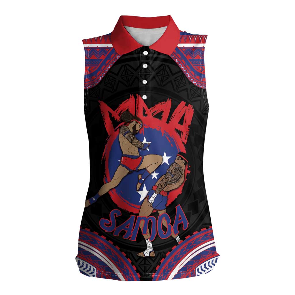Personalised Samoa Mixed Martial Arts Women Sleeveless Polo Shirt Flying Knee Of Samoan DT05 Female Black - Polynesian Pride
