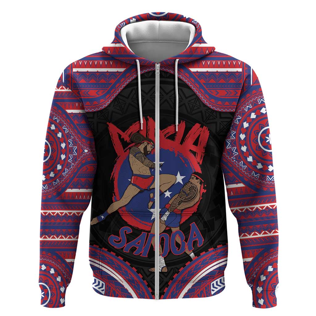 Personalised Samoa Mixed Martial Arts Zip Hoodie Flying Knee Of Samoan DT05 Zip Hoodie Black - Polynesian Pride
