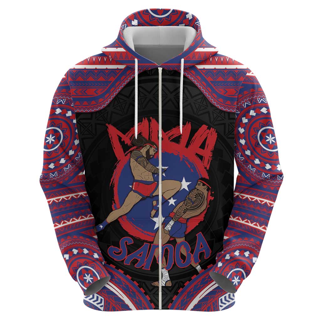 Personalised Samoa Mixed Martial Arts Zip Hoodie Flying Knee Of Samoan DT05 - Polynesian Pride
